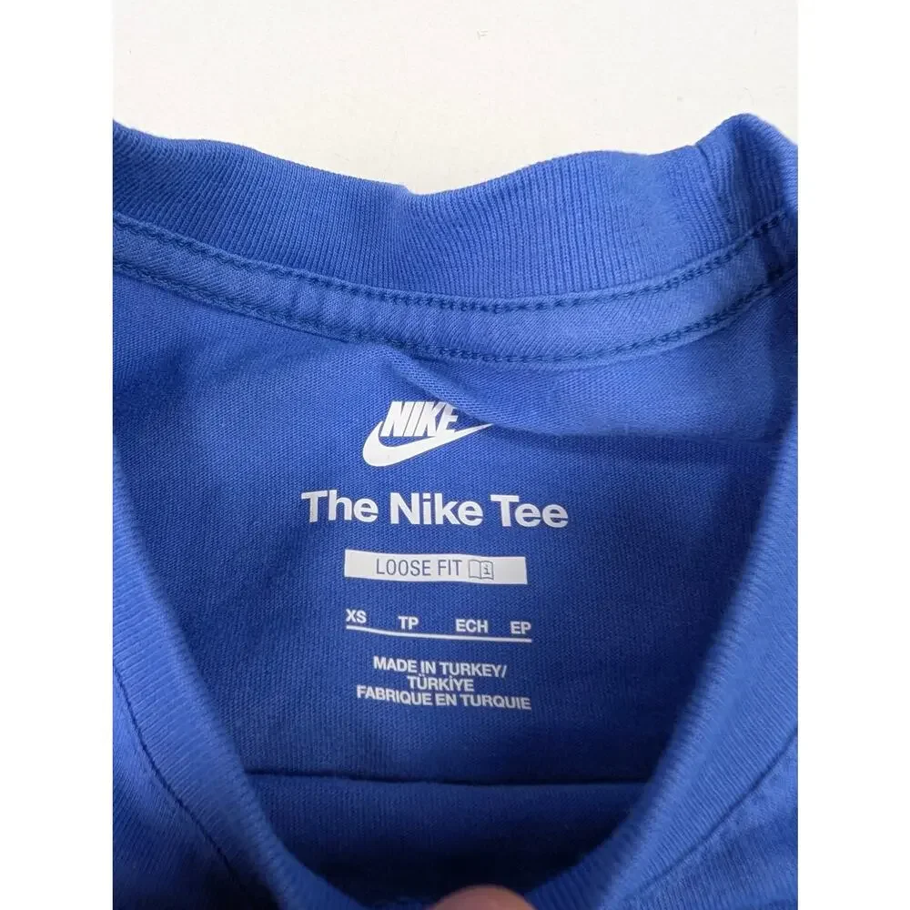 Nike Girls XS Loose Fit Essential Logo Tee - Comet Blue